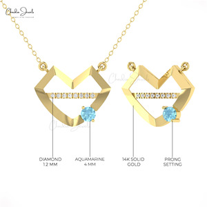 Oferta del Día de la Mujer: Collar con Colgante de Aguamarina y Diamantes de Corte Redondo de 0.24CTW en Oro Sólido de 14K con Cadena de Cable, a Precio de Fábrica - Product Image 5