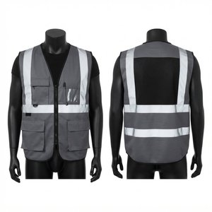 Gilet de travail haute visibilité en coton de qualité supérieure, tissu sergé gris 180 GSM, bande réfléchissante, poches utilitaires, certifié CE - Product Image 1