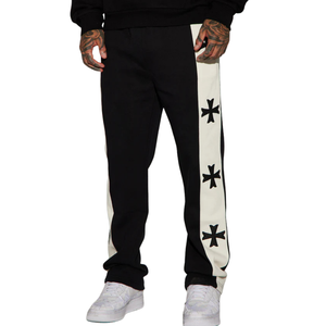 Pantalon de jogging personnalisé pour homme en molleton imprimé croisé, coupe décontractée, taille à cordon, bas de pantalon à revers, style streetwear, fabricant et fournisseur de vêtements OEM - Product Image 3
