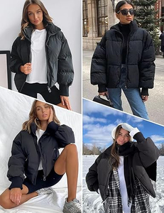 Women's <b>Quilted</b> Jacket Full Sleeve Zipper Closure Solid Color Stand Collar Winter Thick Polyester Wadding Short Length - Product Image 2