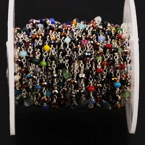 Multi Color Hydro Faceted Rondelle <b>Rosary</b> Chain Silver Plated Wire Wrapped Gemstone Chain Wholesale Bulk Jewelry Making Supply - Product Image 1