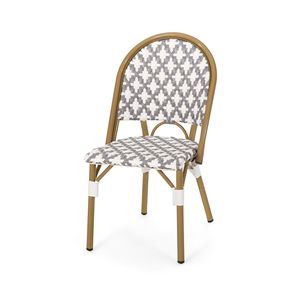 Set di 2 Sedie da Bistrot Francesi in Rattan PE e Alluminio per Esterni, Finitura Grigia e Bianca Effetto Bambù, Arredamento da Patio - Product Image 6