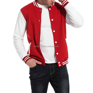 <b>Men's</b> Red White Varsity <b>Jacket</b> Casual Fleece <b>Baseball</b> Coat Turn-down Collar Button Closure Cotton <b>Jacket</b> - Product Image 2