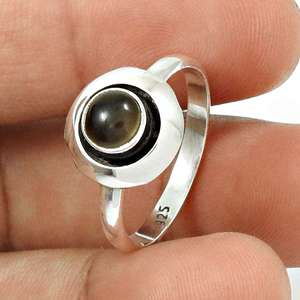 Anillo Unisex de Plata de Ley 925 con Diseño Bohemio, Anillo con Gema de Cuarzo Ahumado de Forma Redonda Brillante - Product Image 3