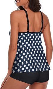 Navy Blue Polka Dot Tankini Set for Women 2 Piece Swimwear Scoop Neck Stretchy Top with Shorts - Product Image 4