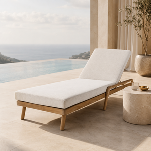 Modern Outdoor Teak Wood Sun Lounger Chair with Adjustable Backrest Waterproof <b>Cushion</b> Garden Patio Poolside Daybed Furniture - Product Image 6