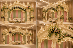 Nouvel Arrivage : Dôme Mandap à Double Poteau Thème Paon Majestueux, Couleur Personnalisable, Moderne et Élégant, Ivoire, pour Décoration de Mariage Premium Vivah - Product Image 2