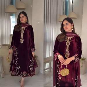 Conjunto Sharara de Terciopelo Viscosa Chinon con Estampado Floral Elegante de Kritva Fashion, con Dupatta, para Mujer, Largo hasta la Rodilla, Corte Regular, para Bodas y Diwali - Product Image 3