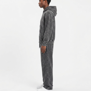 New <b>Retro</b> Autumn 100% Cotton Acid Washed Unisex <b>Tracksuits</b> for Men French Terry 2 Piece Set Hooded <b>Tracksuits</b> - Product Image 5