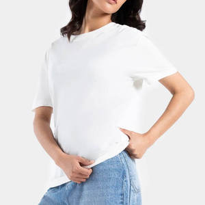 T-shirt classique en coton tricoté pour femme, col rond, manches courtes, vêtement décontracté pour tous les jours, style moderne - Product Image 2