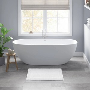 Modern White Rectangle Bath <b>Mat</b> Cotton Non-Slip Woven Home Rug Medium Thickness Machine Washable - Product Image 2
