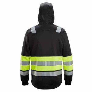High Visibility Men's Fleece <b>Jacket</b> With Reflective Stripes Windproof Hooded Workwear Style Polyester Material - Product Image 5