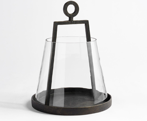 Tapered Glass <b>Hurricane</b> <b>Lantern</b> with Iron Frame Heat Resistant Reusable Handmade Organic Home Decoration - Product Image 1