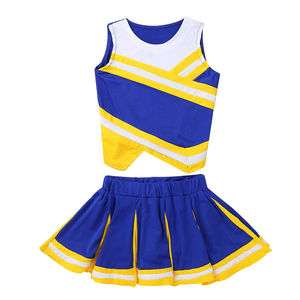 Nouvelle tenue de cheerleading OEM ODM de haute qualité, jupe style blocs de couleurs bleu, jaune, blanc, avec strass, en Spandex/Polyester pour - Product Image 1
