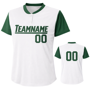 Uniforme de Softbol Personalizado con Sublimación Completa, Color Blanco y Verde, Cuello con Botones, Diseño Atlético con Número en la Espalda - Product Image 1