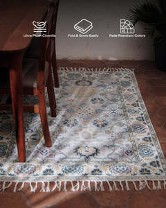 Tapis rectangulaire Oriental Medallion à motifs floraux, en polyester, fabriqué à la machine, imprimé, à poils moyens, avec envers antidérapant en caoutchouc, adapté aux animaux domestiques - Product Image 3
