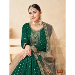 ชุดเดรส Anarkali ผ้าไหมดีไซเนอร์สำหรับงานปาร์ตี้ พร้อมกางเกงและผ้าคลุมไหล่ สำหรับโอกาสพิเศษ - Product Image 4