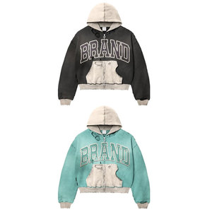 Oversized Hooded Zip-Up Sweatshirt With Brand Letter Print Pocket Design Unisex Casual Autumn Wear French Terry Cotton <b>Jacket</b> - Product Image 2