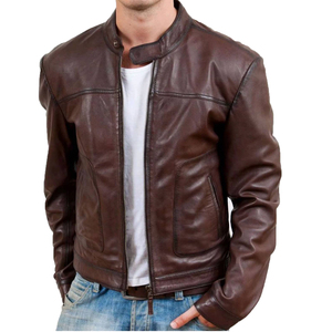 <b>Smart</b> Men's Vintage Style Motorcycle Leather <b>Jacket</b> Black Economy Biker with Breathable Lining and Pockets - Product Image 1