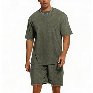 New Design Custom Men Summer Acid Wash Two 2 Piece <b>Set</b> Screen Printing Cropped t Shirt and Shorts <b>Set</b> Men - Product Image 2