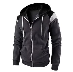 Sweat-shirt unisexe à capuche zippé, coupe classique, color block, polaire coupe-vent, poche, 100% coton, vêtement décontracté d'hiver - Product Image 1