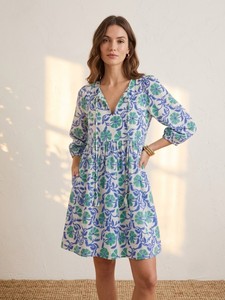Bohemian Tiered 3/4 Sleeve Eco-Friendly Maxi Floral Cotton <b>Summer</b> Resort Wear <b>Dress</b> - Product Image 1