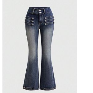 Jeans évasés taille haute personnalisés pour femmes, pantalon en denim vintage coupe cloche, extensible, mode, fabricant OEM ODM en gros - Product Image 2