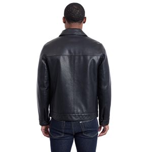 Men's <b>Black</b> Genuine Full Grain Leather <b>Jacket</b> Turn-down Collar Zipper Closure Casual Autumn Outerwear Regular Fit Solid Color - Product Image 4