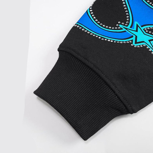 Black Oversized Hooded Sweatshirt <b>Men</b> Blue Flame Print Streetwear Autumn Wear Regular Fit Knitted Polyester - Product Image 3