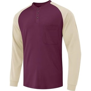 Chemise Henley à manches longues pour homme, violette et respirante, avec poche poitrine, en coton, décontractée, pour l'été - Product Image 2