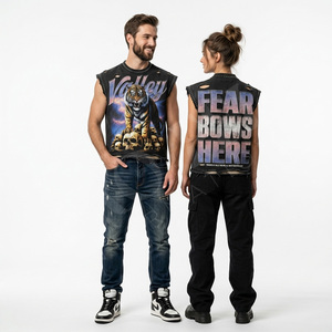 Casual Fit Vintage Distressed Sleeveless Tank Top Custom Screen Print Washed Cotton Streetwear Muscle Shirt Punk Trendy Style - Product Image 2
