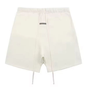 Shorts pour hommes blancs unis à cordon de serrage, taille mi-haute, décontractés, en tissu 100 % coton tissé, style respirant - Product Image 2