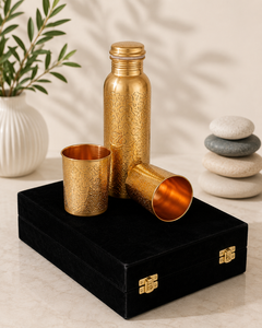 Perfect Shaped Eco-Friendly Copper Water <b>Bottle</b> Blue Floral Design 2 Glass Gift Set Portable Reusable Home Use Lid Leafproof - Product Image 3