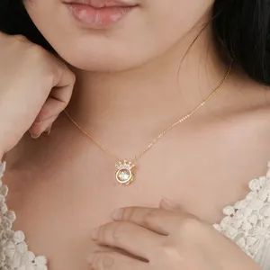 จี้สวยงามสำหรับผู้หญิง เพชรจำลองทรงกลม 2 กะรัต ชุบทองคำเหลือง 14K - Product Image 2