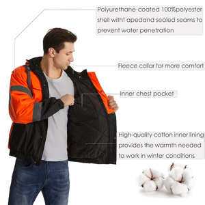 Veste de sécurité à capuche haute visibilité pour homme, vêtements de travail réfléchissants à rayures, imperméable pour l'hiver avec poches - Product Image 3