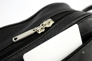 Royal Leather Works High Quality Black Leather Toiletry Bag Dual Zipper Compartments Front Pocket for Winter Outdoor Sports Use - Product Image 3