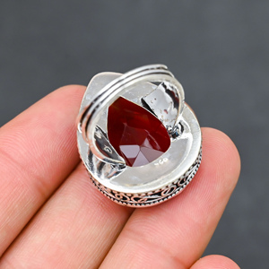 Magnifique Bague Tendance Moderne en Grenat Rouge, en Argent Sterling 925 Massif, Bijoux Faits Main, Vente en Gros Direct Usine - Product Image 4