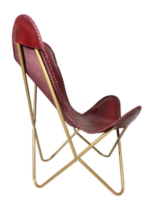Stylish Red Leather Butterfly <b>Chair</b> <b>Black</b> Iron Frame Handmade Modern <b>Dining</b> Accent <b>Chair</b> Lightweight Living Room Office - Product Image 4