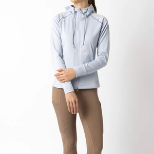 Women's Light Gray Full Sleeve Zip-Up <b>Yoga</b> <b>Jacket</b> Solid Color Breathable Spandex Polyester Sport Coat Fitness <b>Jacket</b> For Women - Product Image 4