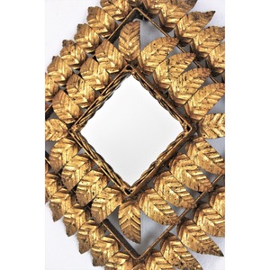 Art Deco Metal <b>Wall</b> Mirror With <b>Leaf</b> Pattern Framed <b>Decorative</b> Handmade Design - Product Image 4