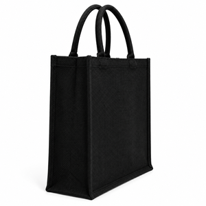 Medium <b>Black</b> Jute Tote <b>Bag</b> with <b>Top</b> <b>Handle</b> for Daily Use Beach Tote Wedding & Groceries - Product Image 3