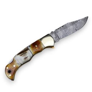 Cuchillos Plegables de Acero de Damasco Hechos a Mano Personalizados para Exteriores, Caza, Camping, Uso Diario, Coleccionables, Regalo con Mango Decorativo - Product Image 2
