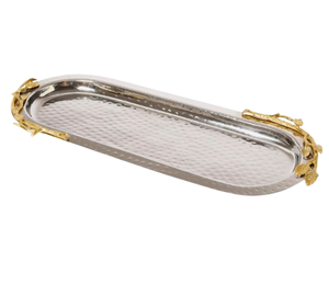 Classic <b>Snacks</b> Food Desert <b>Tray</b> Aluminum Serving <b>Tray</b> with Custom Metal Handles Gold Finished Crafted From Indian Wholesaler - Product Image 6