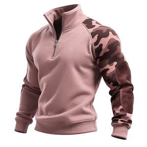 Sweat-shirt à col zippé pour homme, manches camouflage, coupe ajustée, en molleton français, pull décontracté pour l'automne - Product Image 6