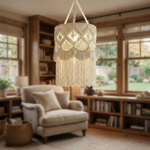 Lámpara de Macramé Bohemia al por Mayor, Redonda, Colgante, con Borlas, Decoración para Interiores del Hogar, Estilo Sala de Estar, OEM/ODM - Product Image 4