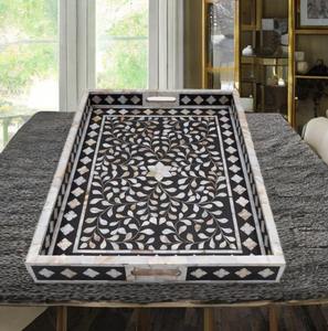 Bandeja de Servir Tallada con Incrustaciones de Madreperla, Diseño Moderno Multifuncional, Artesanía en Madera, Apta para Lavavajillas, Ideal para Bodas y Diwali - Product Image 5