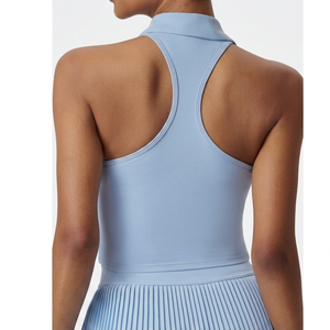 Soutien-gorge de sport sans manches zippé pour femme, haut court, couleur unie, respirant, pour yoga et fitness, maintien moyen, en Spandex et Polyester - Product Image 2
