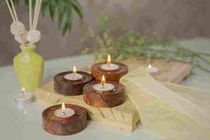 Wood Candle <b>Holders</b> with Match box Wedding Gift for Christmas Stand Type <b>Tealight</b> <b>Holder</b> - Product Image 1