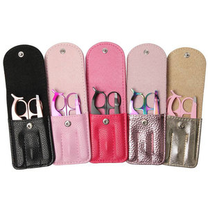 Juego de 3 Piezas para Extensión de Pestañas: Tijeras de Acero Inoxidable Arcoíris, Pinzas y Aplicador de Pestañas Postizas, con Estuche de Cuero PU Negro - Product Image 2