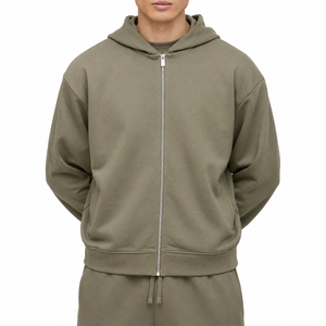 Sweat-shirt à capuche zippé pour homme 2026, couleur unie, coupe classique, molleton décontracté 100 % coton, idéal pour l'automne - Product Image 1
